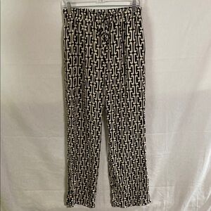 Monteau Elastic waist Black and Cream Wide Leg Pants Linen & Rayon Blend Large